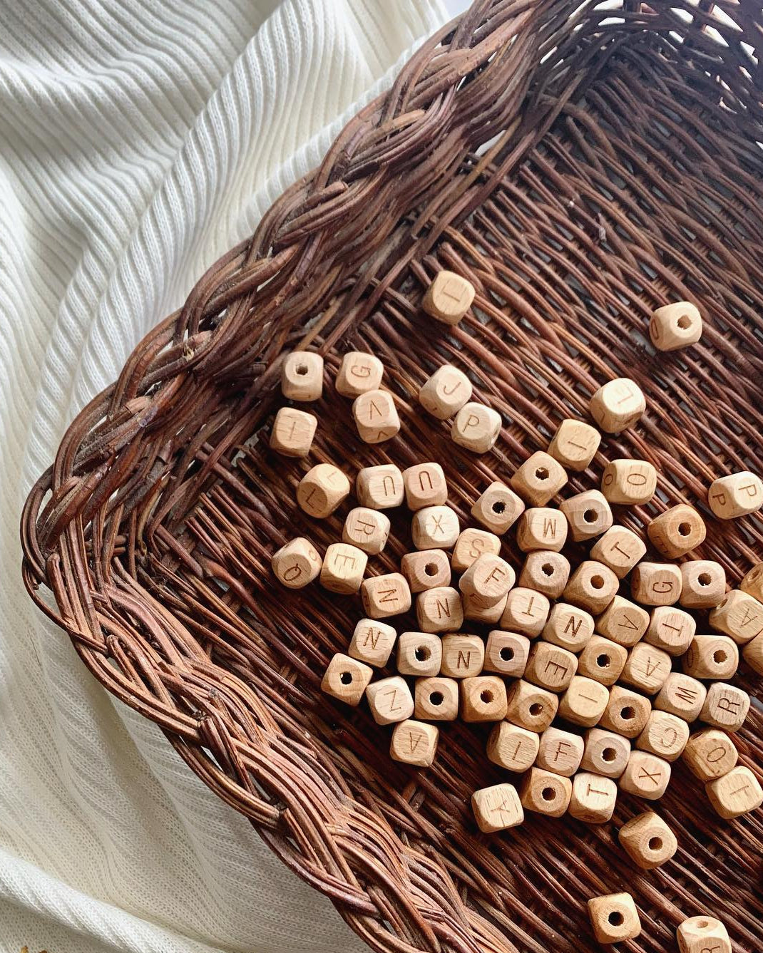 Square Wooden Alphabet Beads