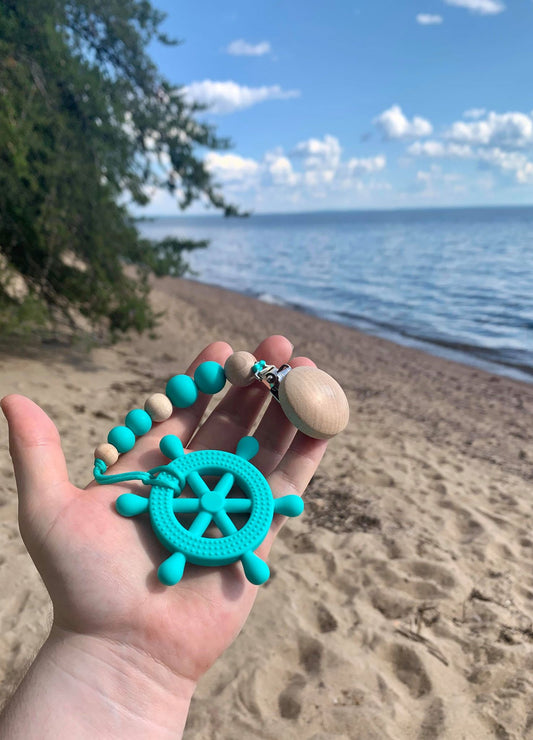 Silicone Pendant Teether - Ships Wheel